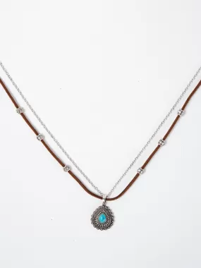 Anabelle Western Double Layer Suede Chain Pendant Necklace