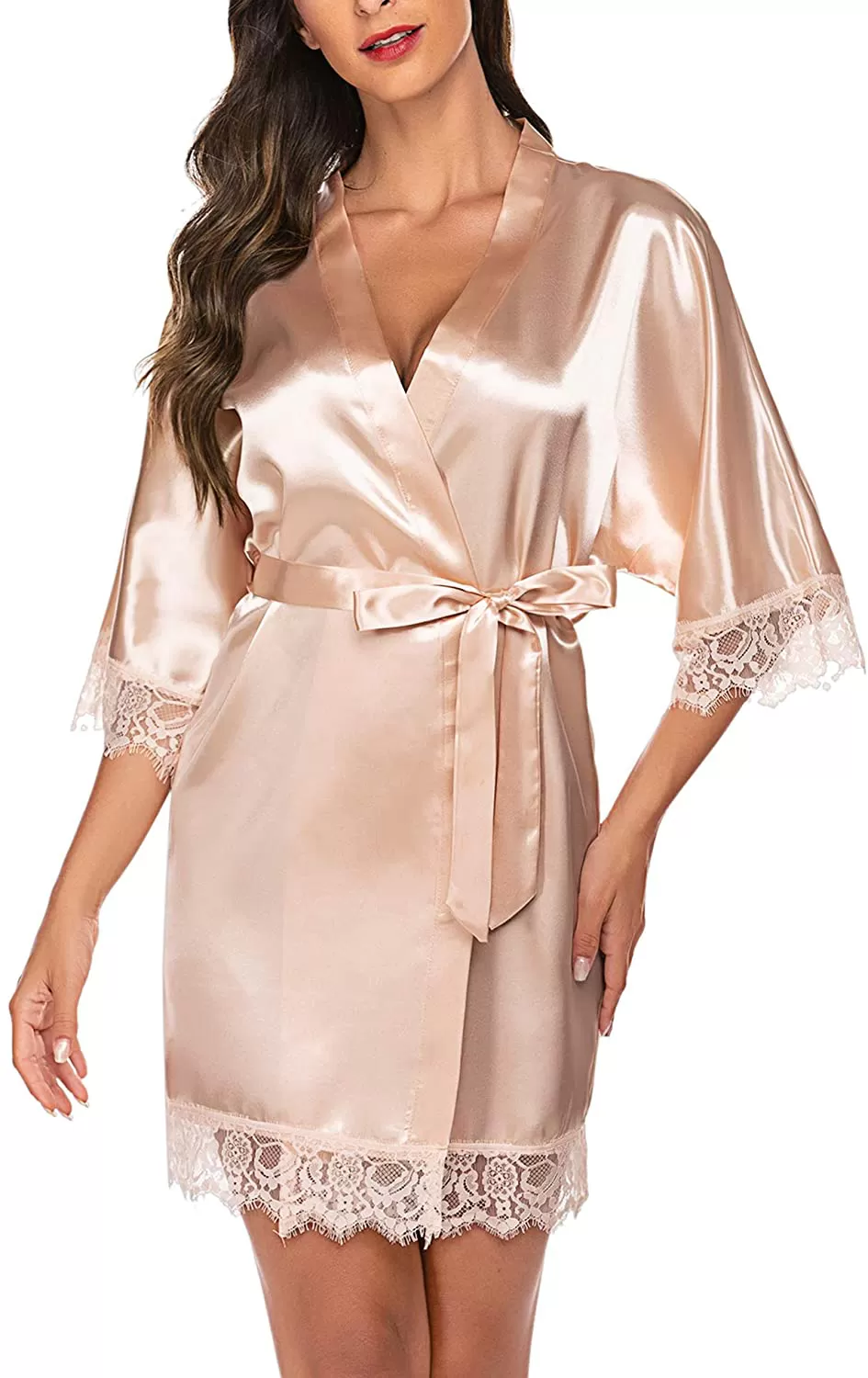 Avidlove Women Satin Kimono Robes Silk Short Bridesmaid Robe Lingerie Dressing Gown S-XXL