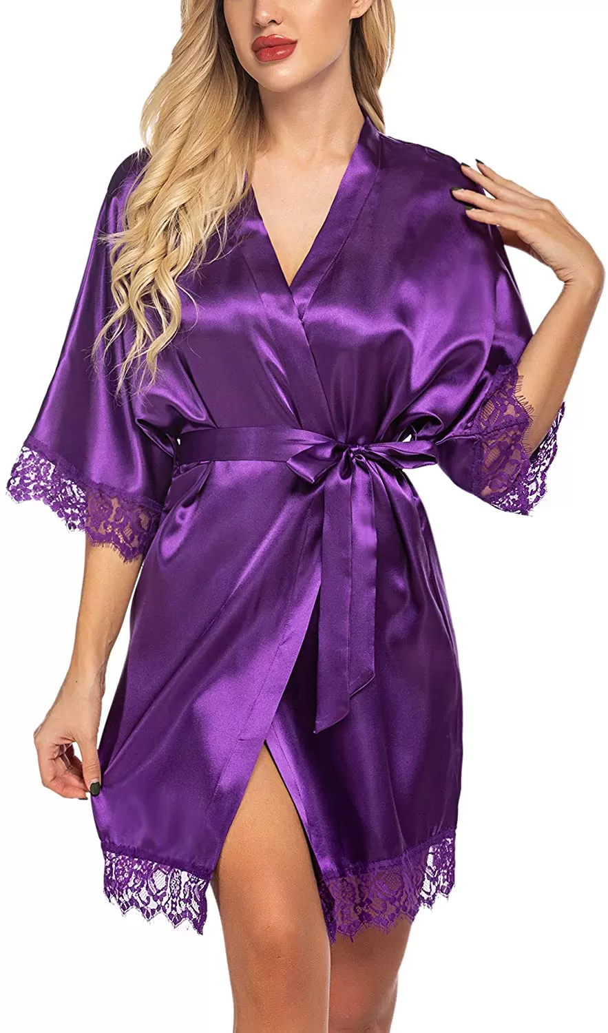 Avidlove Women Satin Kimono Robes Silk Short Bridesmaid Robe Lingerie Dressing Gown S-XXL