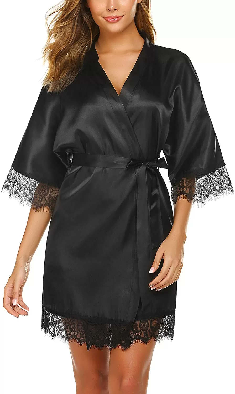 Avidlove Women Satin Kimono Robes Silk Short Bridesmaid Robe Lingerie Dressing Gown S-XXL