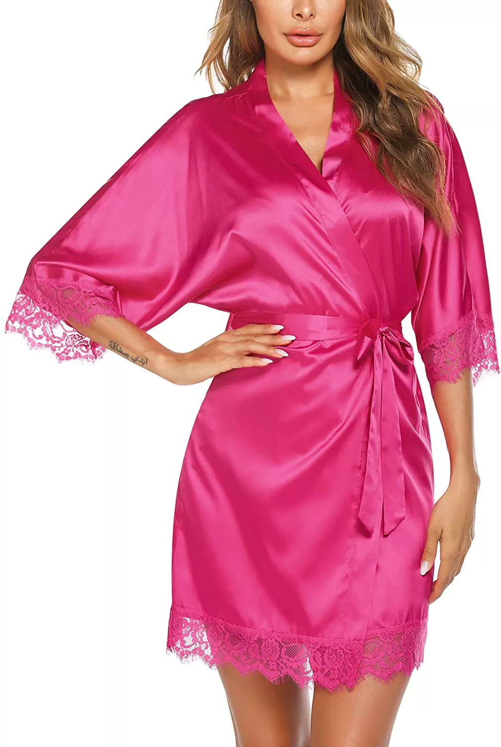 Avidlove Women Satin Kimono Robes Silk Short Bridesmaid Robe Lingerie Dressing Gown S-XXL