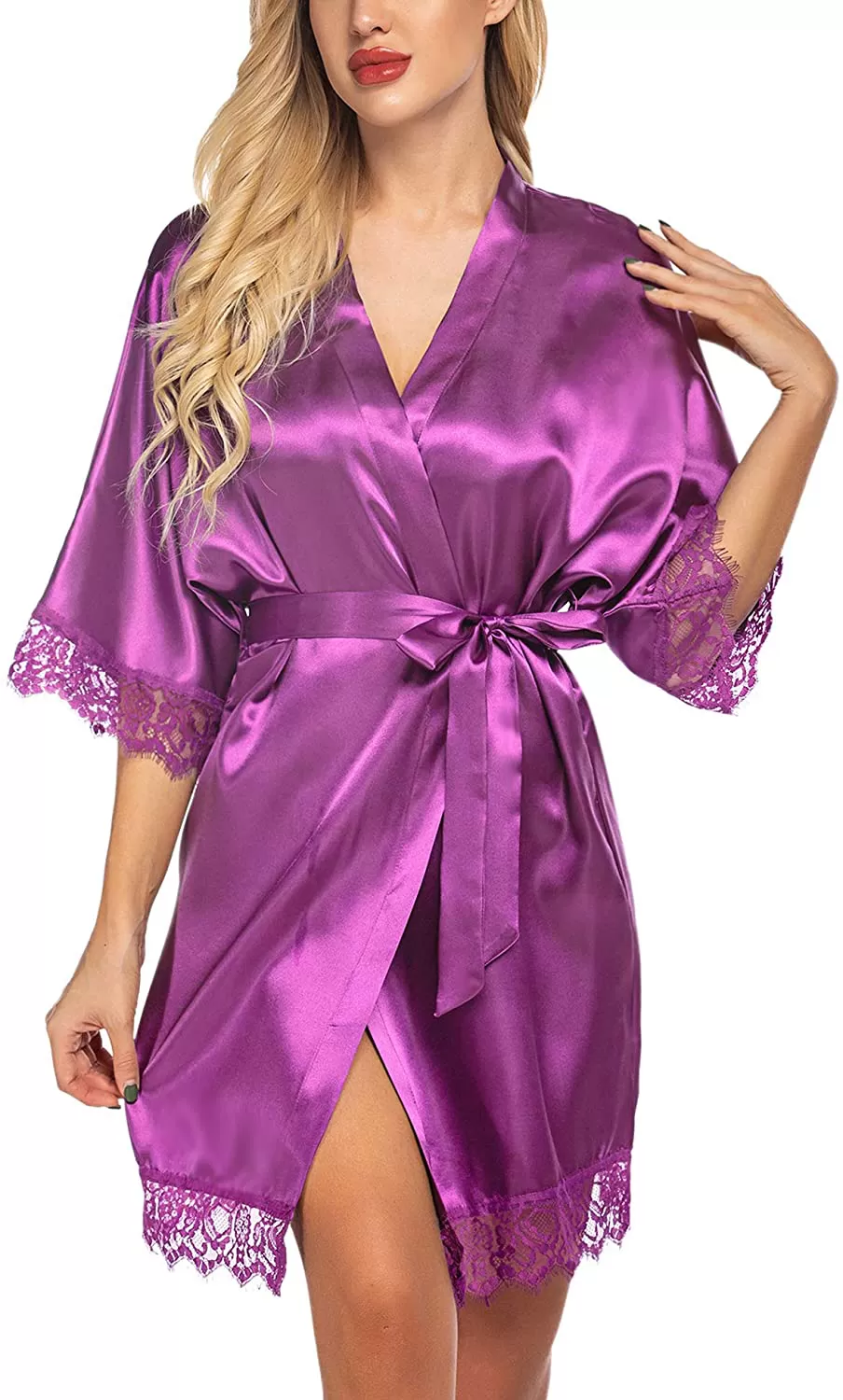 Avidlove Women Satin Kimono Robes Silk Short Bridesmaid Robe Lingerie Dressing Gown S-XXL