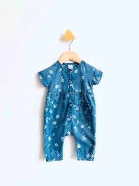 Chambray Flowers & Butterflies Romper // 4-6M