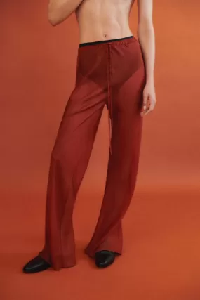 CHIFFON BIAS CUT PANTS-UMBER