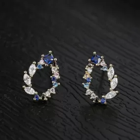 Delicate Blue CZ Water Drop Sterling Silver Stud Earrings