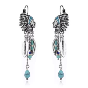 Ethnic Drop  Vintage Metal Tassel Feather Long Earring - 2 Styles