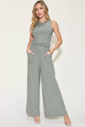 Full Size Ribbed Tank and Wide Leg Pants Set