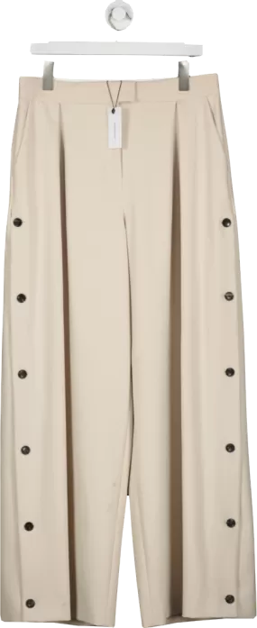 Karen Millen Beige Tailored Pleated Button Detail Straight Leg Trousers UK 12