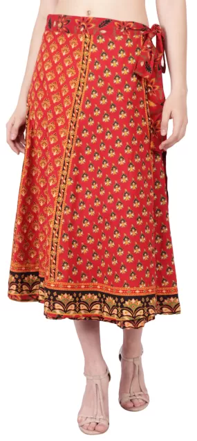 Long Printed Wrap Around Cotton Women's Indian Skirt (Red, One Size)