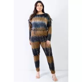 Plus Tie-dye Lace Up Shoulder Details Back Wrap Cut-out Jumpsuit