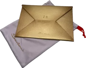 Santoni Gold Leather Envelope Clutch personalised JS