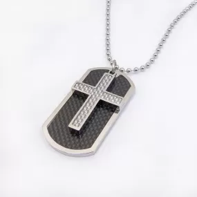 Silver Dog Tag and Cross Pendants with Carbon Fiber Enamel Inlay