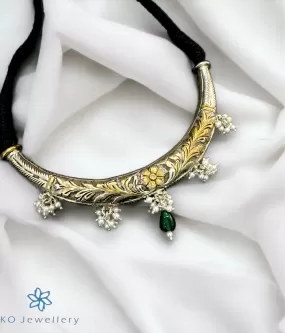 The Ishanvi Silver Antique Hasli Two Tone Necklace