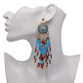 Vintage Bohemia Ethnic Resin Bead Fan-Shaped Big Earrings