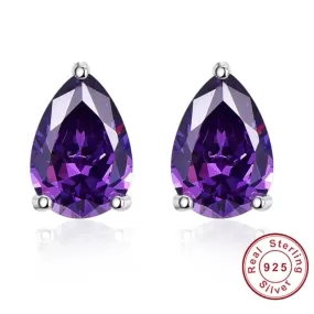 Vintage Purple Amethyst Stone Stud Earrings - 925 Sterling Silver