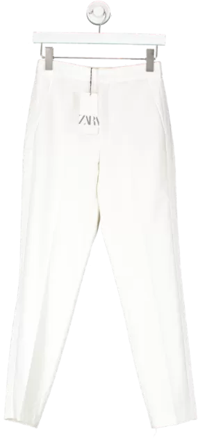 ZARA White Straight Tailored Trousers UK XS